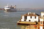 ID 837 BARFLEUR (Brittany Ferries/1992/20133grt/IMO 9007130. Renamed DEAL SEAWAYS) departing Portsmouth, England. Quebec House is in the foreground.